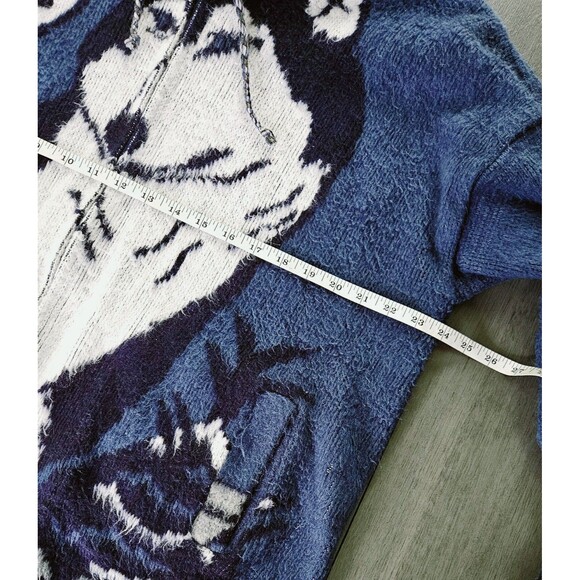 VTG GENESIS Blue Wolf Feather Hoodie Jacket Mens Large Full Zip Wool - Picture 3 of 11